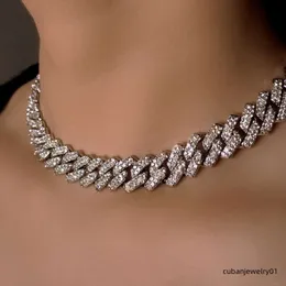 Mode smycken halsbandskedjor isade ut 10 mm prong kubansk länkkedjan halsband för kvinnor bling clustered strass banar miami choker smyckekedjor