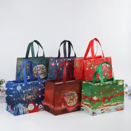 크리스마스 선물 가방 크리스마스 토트 가방 손잡이 크리스마스 간식 가방 선물 포장을위한 비직 크리스마스 가방 쇼핑 크리스마스 파티 용품