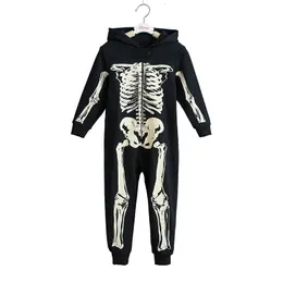 Pyjamas Skeleton Autumn Winter Teens Overalls Jumpsuit Kids Hooded Sleepwear Children Onesie Sleepers Pyjamas Halloween Costume 231027