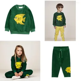 Set di abbigliamento Set per bambini 2023 Primavera Autunno StRafina Mini Ragazzi Ragazze Felpa con stampa di pesce Pantaloni Top per bambini Pantaloni Abbigliamento per bambini