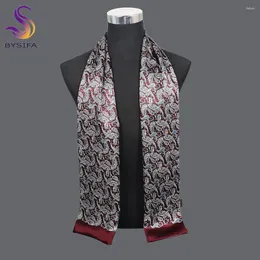 Шарфы BYSIFA | Мужской винно-красный шелковый шарф с узором пейсли, модный мужской длинный теплый шарф с принтом, 160 26 см