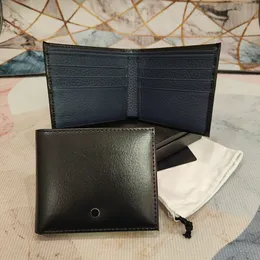 Varumärke Plånbok Blue Leather Business Party Card Holder Folding Coin Polse Pen Case Kreditkort Holskan Presentförpackning