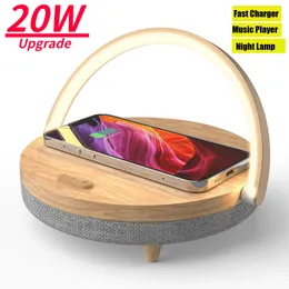 Cell Phone S ers Multifuction Wireless Charger Bluetooth S er for IPhone 13 14 Wooden Table Lamp High Power Charging Light 231030
