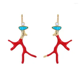 Brincos pendurados coral chifres pingente gota vermelho esmalte resina jóias decoração presente