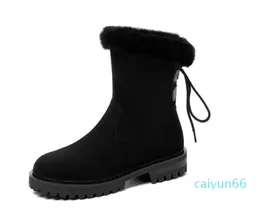 Zapatos cálidos de invierno para mujer de gamuza sintética marrón, piel acogedora, felpa, tobillo para mujer, nieve Plus