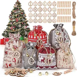 クリスマスデコレーション2023アドベントカレンダーバッグギフトdiyセットペーパーステッカーノエル年の装飾24日