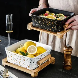 Tallrikar keramisk fruktskål med trä stativ dekorativ sallad stapelbar mittpunkt serverande skålar för godisoppa matar