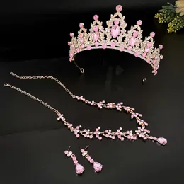 Halsband örhängen set smycken kristall krona prinsessan huvudstycke bröllop koreansk stil