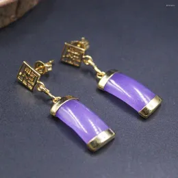 Dangle Earrings Real Jade GP 18K Gold Plated 여성 Purple Jadeite Chalcedony 축복 난방 후크 34 13mmmm