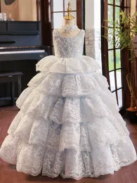 2023 Nowa koronkowa suknia balowa sukienki dla dziewcząt na wesele Zastosowane boho dzieci Pierwsza sukienka komunalna