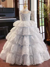 2023 nuovo abito da ballo in pizzo abiti da ragazza di fiore per matrimoni appliqued Boho abito da prima comunione per bambini abiti da spettacolo vintage abito da compleanno per ragazze abiti da spettacolo per ragazze