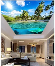 배경 화면 아름다운 수중 세계 푸른 하늘 천장 커스텀 3D 벽화 벽지 천장 그림
