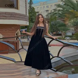 Party Dresses OIMG Classic Black Velvet A Line Formal Evening Arabic Women Prom Dress Sleeveless Strapless Occasion