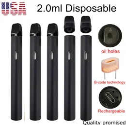 Penna Vape usa e getta da 2 grammi Magazzino USA Batteria ricaricabile da 350 mAh Penne vaporizzatore vuote da 2,0 ml Dispositivo a prova di bambino Pod Vaping Produttore