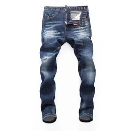 D2 Jeans Men's Jeans 2023 Spring and Autumn Personalized Elastic Water Wash Rivet Tight Night Club Fashion Broken Hole Pantss