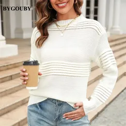 Women's Sweaters BYGOUBY S-XL Womens Sweater Hollow Out Designer Winter Pullovers Top Autumn Winter CHIC Christmas Knitted Jumper Sweatrers Pull 231030