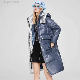 2023Versione coreana invernale di media lunghezza delle donne 2023Down della moda viso luminoso sopra il ginocchio vestito di pane addensato