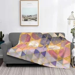 Blankets Golden Geometrician Printing High Qiality Flannel Blanket Pink Gold Grey Black Blue Line Cube Isometric Texture