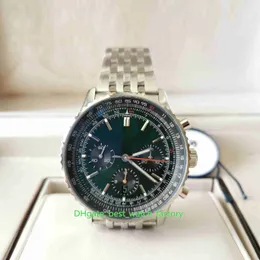 BLS Factory Mens 시계 V2 슈퍼 품질 43mm Navitimer B01 크로노 그래프 43 녹색 다이얼 스테인리스 스틸 시계 Cal.01 운동 기계적 자동 남성 손목 시계