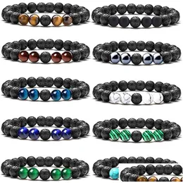 Charm Bracelets 8Mm Matted Black Beads Tiger Eye Stone Hematite Bracelet Men Women Yoga Healing Nce Drop Delivery Jewelry Dhgarden Dhpeq