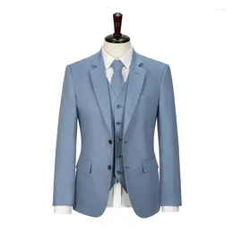 Мужские костюмы Мужской светло-синий льняной костюм на заказ Slim Fit Повседневная свадьба