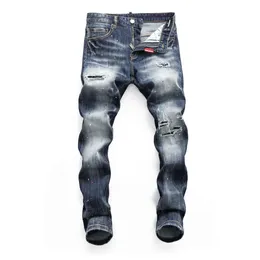 2023 D2 Jeans Herren Frühling und Herbst Personalisierte elastische Wasserwäsche Inkjet Tight Night Club Fashion Tear Hole Pantss Sutra Britishsize