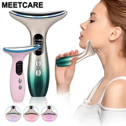 Face Care Devices EMS Pon Neck Massage V Line Chin Lift Compress 3 Colors LED Skin Tighten Anti Wrinkle Firm Smooth 231027