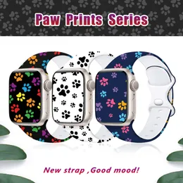 For Apple watch Silicone Band Pet Paw printed butterfly buckle Strap Comaptible with iwatch 9 8 7 6 5 4 3 2 1 SE 38/40/41mm 42/44/45/49mm