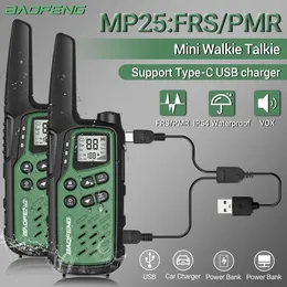 Walkie Talkie 2Pack Baofeng MP25 PMR446FRS LING RENGE RECHARGEBLE TYPEC 충전 미니 LCD 디스플레이 FANSHLIGHT TWOWAY RADIO 231030