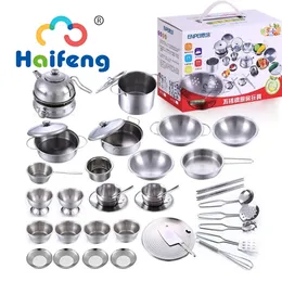 Kitchens Play Food 25pcs Children Stainless Steel Pretend Kitchen Cookware Set Toy Mini Cooking Game Pot Shovel Tinplate Kid 231030