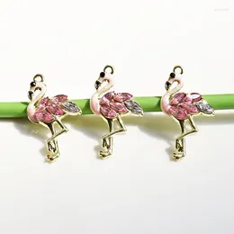 Charms 10st 16x29mm legering Rhinestone Flamingo Animal Pendant för smycken som gör DIY handgjorda hantverk