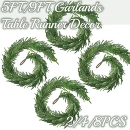 Christmas Decorations 5FT/9FT Christmas Norfolk Pine Garland Table Runner Artificial Pine Greenery Garlands Wreath DIY Gift for Holiday Mantle Decor 231027