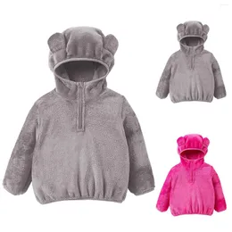 Jackets Kids Girls Winter Coat Cute Bear Ears Long Sleeved Jacket Child Warm Hoodie Fleece Button Jean 4t