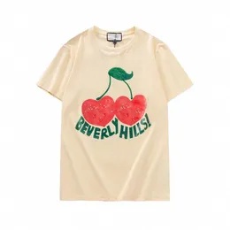 2021s Beverly Hills Cherry Designer T-shirt Mens modekläder Kort ärm kvinnor Punk Print Letter Brodery Cat Summer Skate214Y