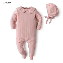 Rompers 2023 Clibeso Baby Boys Girl Bodysuit Footie Ubrania Born Sleepers Bawełniane Czapki Ket