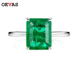 Solitaire Ring Oevas Solid 925 Sterling Silver 4 Emerald High Carbon Diamond Rings for Women Sparkling Engagement Party Fine Jewelry Gift 231030