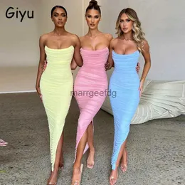 Basic Casual Dresses Giyu 2023 Summer Dress Women Sexy Mesh Long Maxi Bodycon Robe Elegant Off Shoulder Backless Split Ruched Club Party Dresses YQ231030