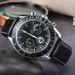 Neue Omeg Edelstahl-Armbanduhren für Herren, 2024, neue Herrenuhren, alle Zifferblatt-Arbeit, Quarzuhr, Top-Luxusmarke, Uhr für Herren, modisch, schwarzes Lederarmband, OM55