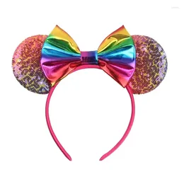 Hair Accessories Mouse Ears Headband Glitter Sequins 5" Bow Hairband Princess Christmas Headwear Party Festival For Girls