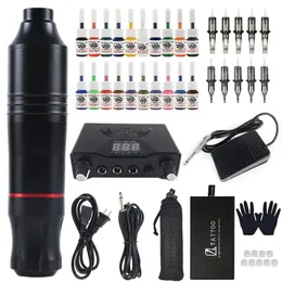 Máquina de tatuaje Kit profesional delineador sombreador fuente de alimentación pluma con 20 colores accesorios de tinta conjunto enchufe UE 231030