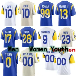 Fußballtrikot Los Angelesramscustom Männer Frauen Jugend Kurt Warner Eric Dickerson Aaron Donald Matthew Stafford Cooper Kupp Cam Akers Kyren Williams