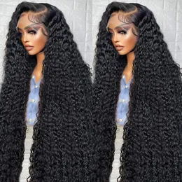 Syntetiska peruker 13x6 Deep Wave Human Hair Brasilian 30 40 Inch Water Spets Frontal Wig 5x5 Curly Glueless Pre Plucked Ready to Go 231027