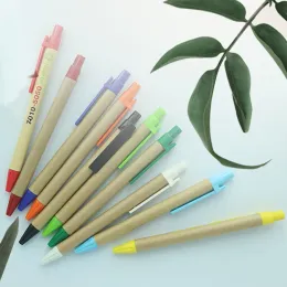 Partihandel PROMOTION STUDENTS BALLPOINT PENS ENCO-Friendly Paper Ball Point Pennor Custom Logo School Supplies Stationery Plastic Clip Pennor DH1334