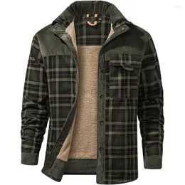 Men's Casual Shirts Outdoor Vintage Long Sleeve Plaid Flannel Shirt Jacket Plus Velvet Thicken Winter Warm Coat