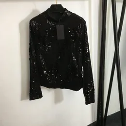 1023 2023 Pista Primavera Estate Marca SAme Stile Maglione Manica lunga Paillettes Nero Girocollo Pullover Abiti di moda Donna di alta qualità qian