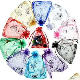 Storage Bags 100Pcs/Lot Mesh Organza Gift Bag With Dstring Jewelry Necklace Pouch Reusable Package Drop Delivery Home Garden Housekeep Dhcz7