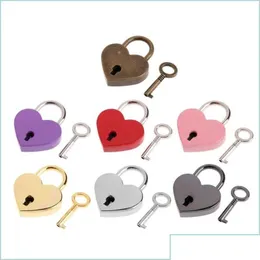 Fechaduras de porta Fechaduras de porta Cozinha Alças Coração Forma Vintage Metal Mini Cadeado Pequeno Saco Mala Lage Caixa Diário Livro Bloqueio Chave com Drop Dhhqz