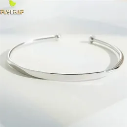 Bangle Flyleaf Brand 100% 925 Sterling Silver Smooth Round Open Bracelets Bangles For Women Minimalism Lady Fashion Jewellery 231027