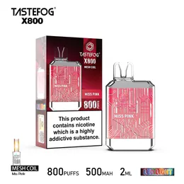 Chegada nova Tastefog X800 Vape descartável Puff 800 Ecig descartável 2% RGB Flash