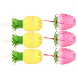 Disposable Cups Straws 6 Pcs Water Bottles Strawberry Pineapple Plastic Drinks Luminous Drinking Glowing